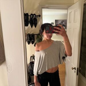 Stylish Gray Off-Shoulder Crop Top